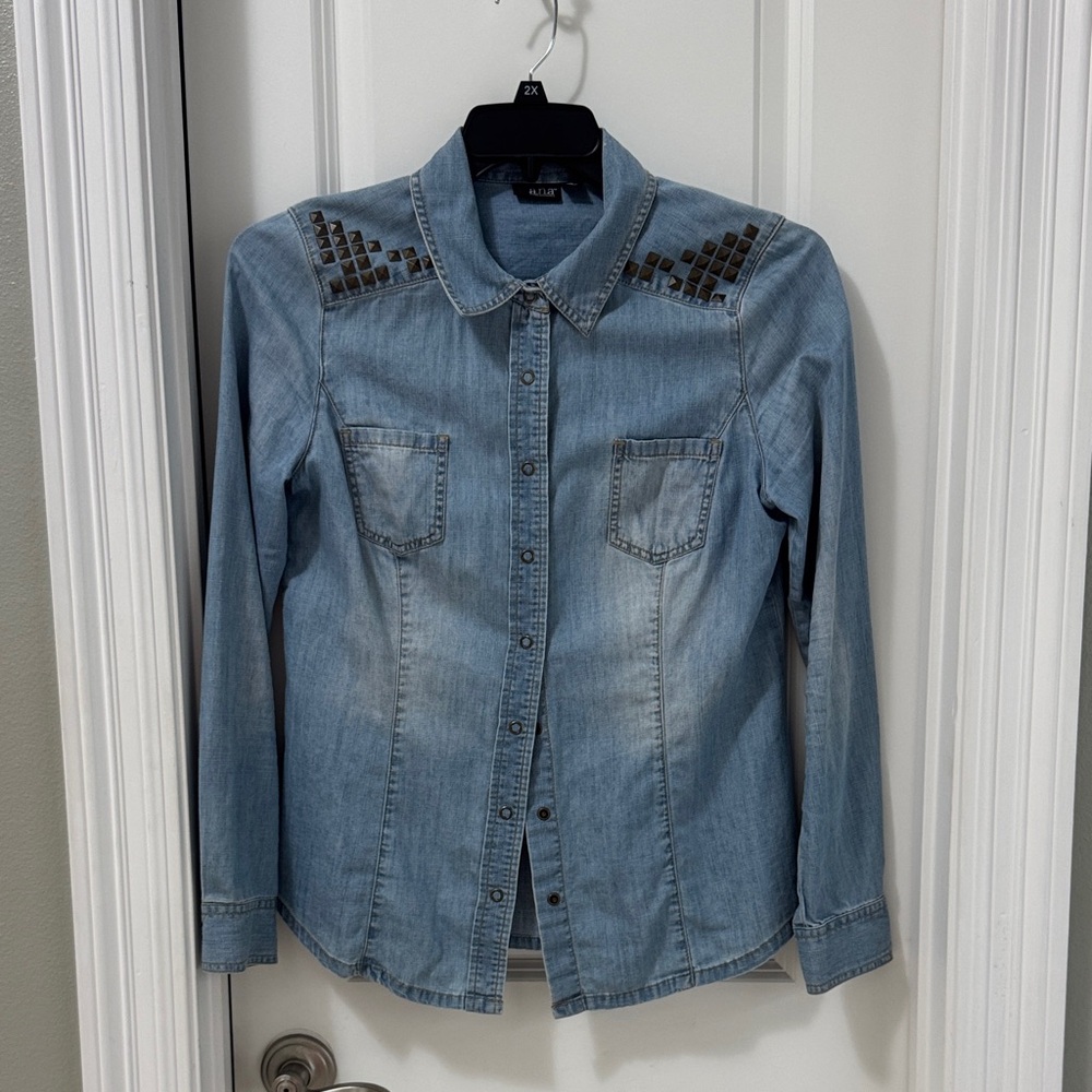 Anna Light Blue Denim Shirt with Stud Accents